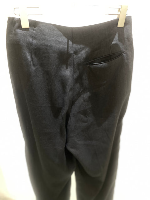 Black Pleated Linen Trousers