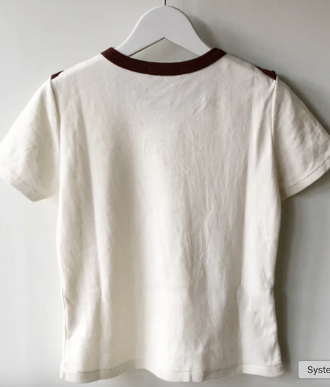 TRIMMED DOUBLE-NECK TEE OFF WHITE/ BROWN
