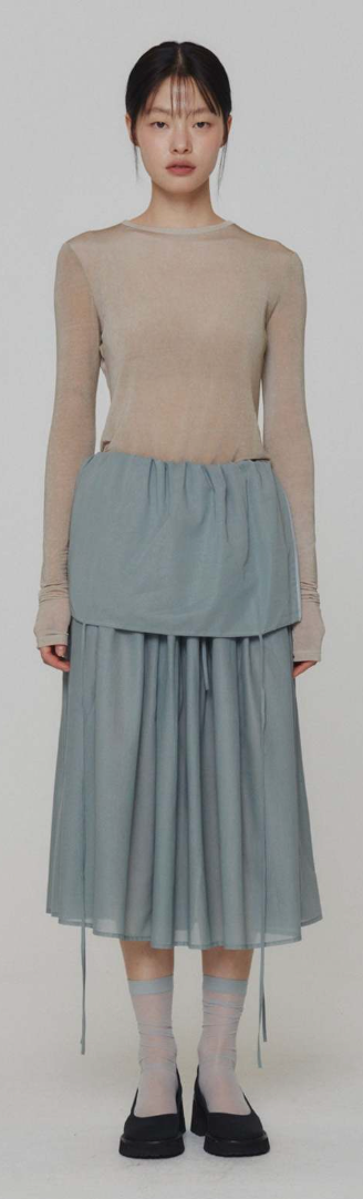 SHEER SHIRRING LONG DRESS MINT
