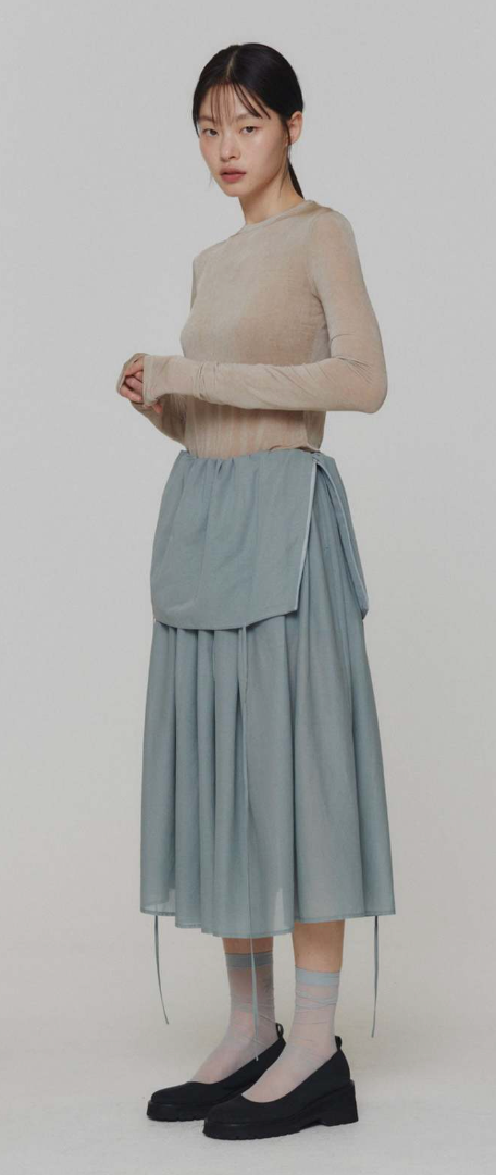 SHEER SHIRRING LONG DRESS MINT
