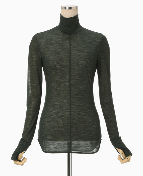 Green Hybrid Yarn Wool Jersey High Neck Top