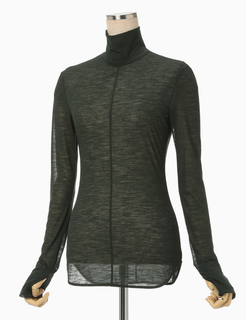 Green Hybrid Yarn Wool Jersey High Neck Top