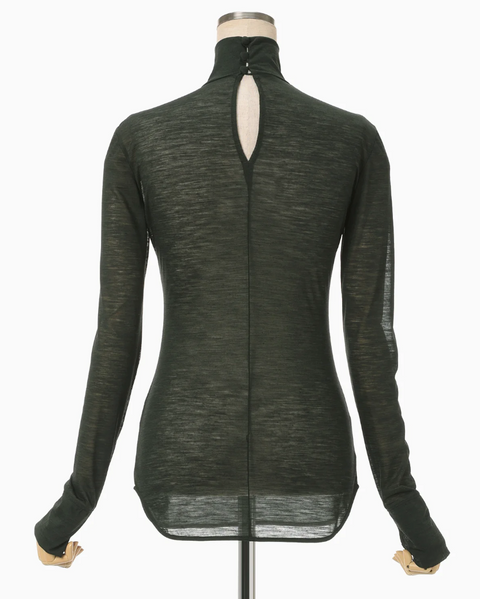 Green Hybrid Yarn Wool Jersey High Neck Top
