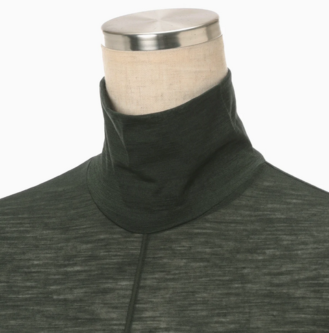 Green Hybrid Yarn Wool Jersey High Neck Top