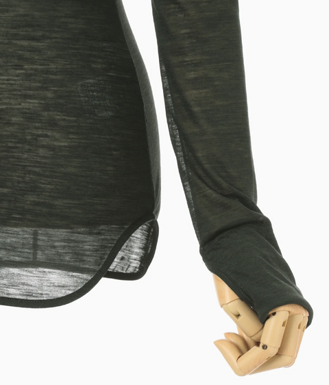 Green Hybrid Yarn Wool Jersey High Neck Top