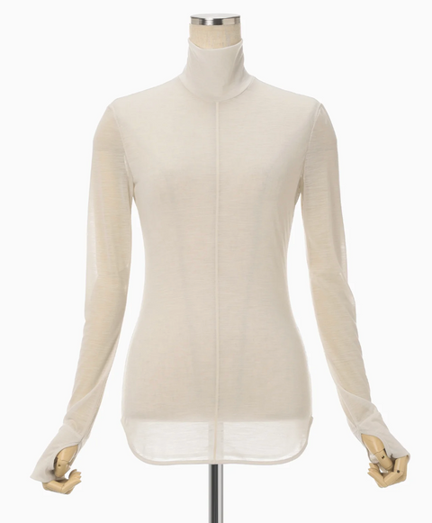 Beige Hybrid Yarn Wool Jersey High Neck Top