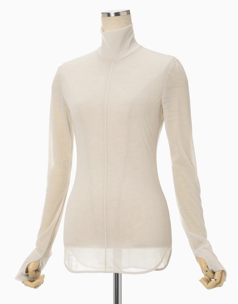 Beige Hybrid Yarn Wool Jersey High Neck Top