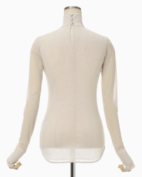 Beige Hybrid Yarn Wool Jersey High Neck Top