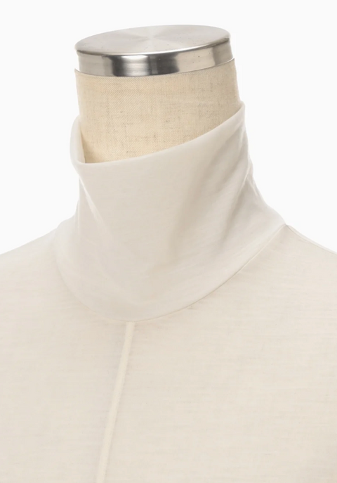 Beige Hybrid Yarn Wool Jersey High Neck Top