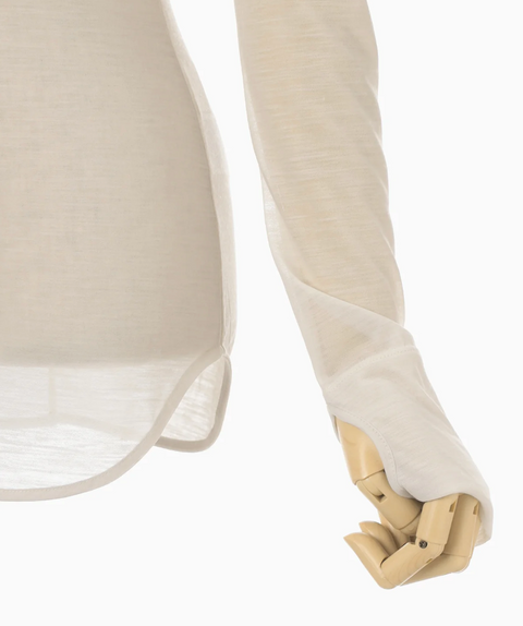 Beige Hybrid Yarn Wool Jersey High Neck Top