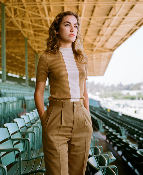 SHORT SLEEVE MID-MOCK COLOUR BLOCK / 'CAFÉ ET PERLE'
