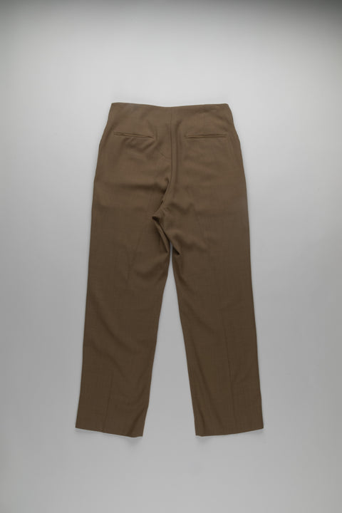 Brown Pleated Linen Trousers