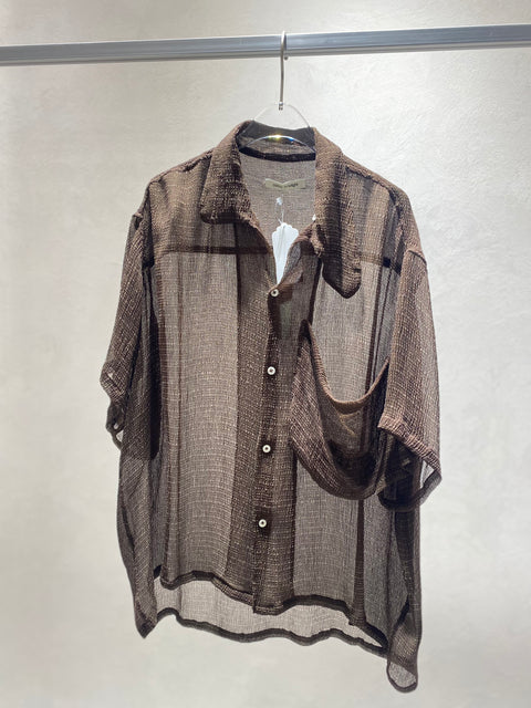 Brown Crinkle Big Pocket Short Sleeve Shirt