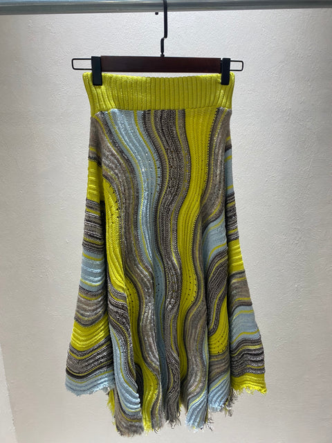 PEACOCK-KNIT MIDI SKIRT_J7 (YELLOW)