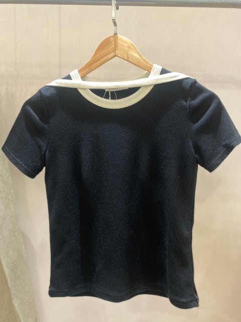 TRIMMED DOUBLE-NECK TEE  BLACK/OFF WHITE