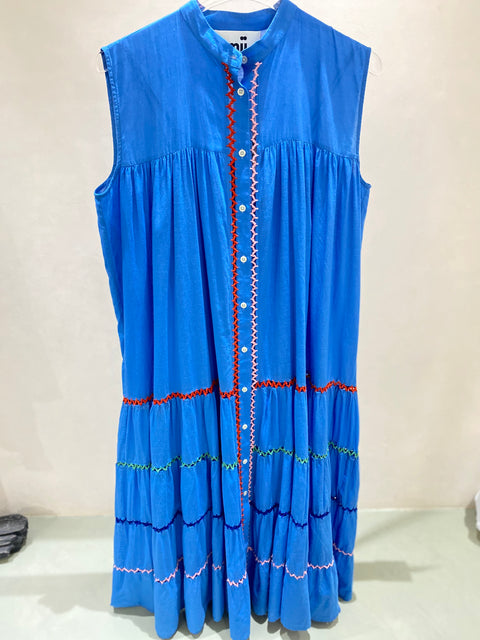 Hand Embroidered Sleeveless Long Dress / Myosotis