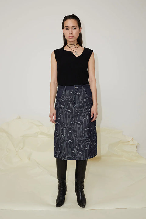 CONSTANCE MIDI SKIRT DARK BLUE PRINT