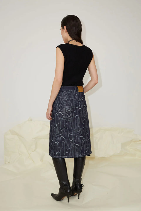 CONSTANCE MIDI SKIRT DARK BLUE PRINT