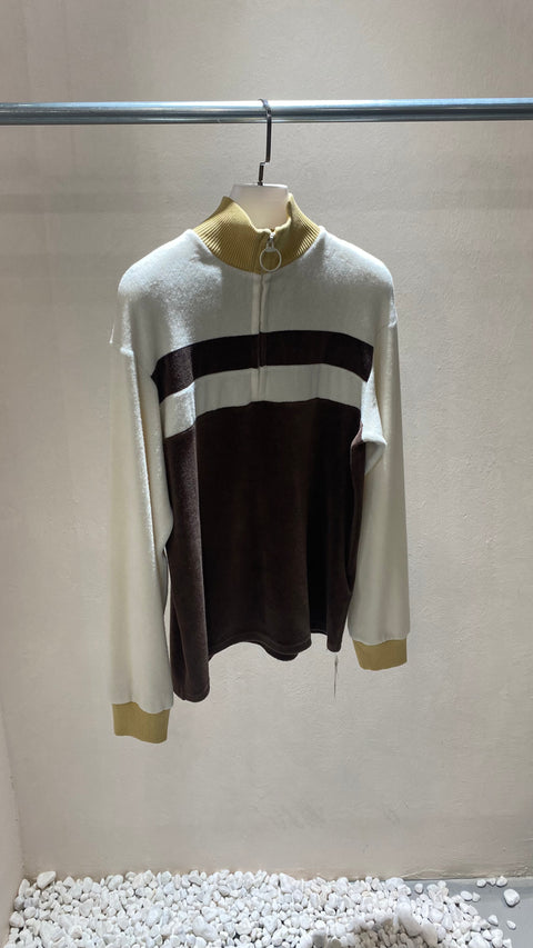 PILE SWITCHING HALF-ZIP LONG SLEEVE TEE (BROWN/IVORY)