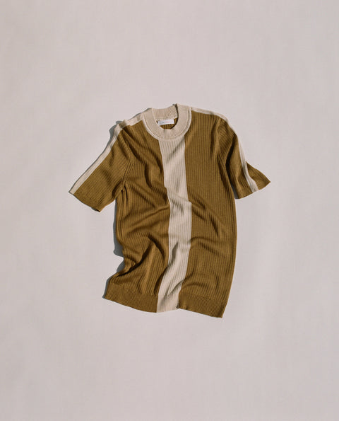 SHORT SLEEVE MID-MOCK COLOUR BLOCK / 'CAFÉ ET PERLE'