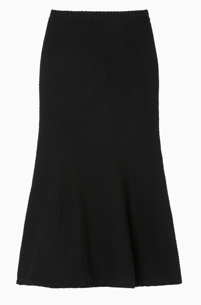 Black Shirring Jersey Jacquard Flare Skirt