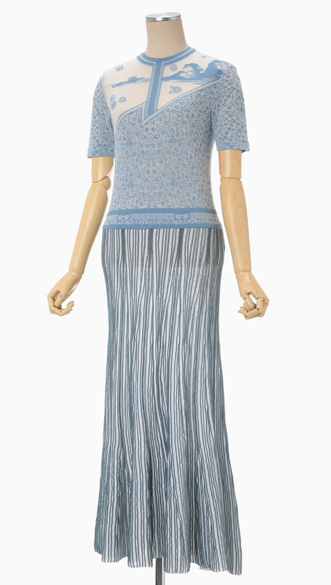 Blue Landscape Graphic Knitted Dress