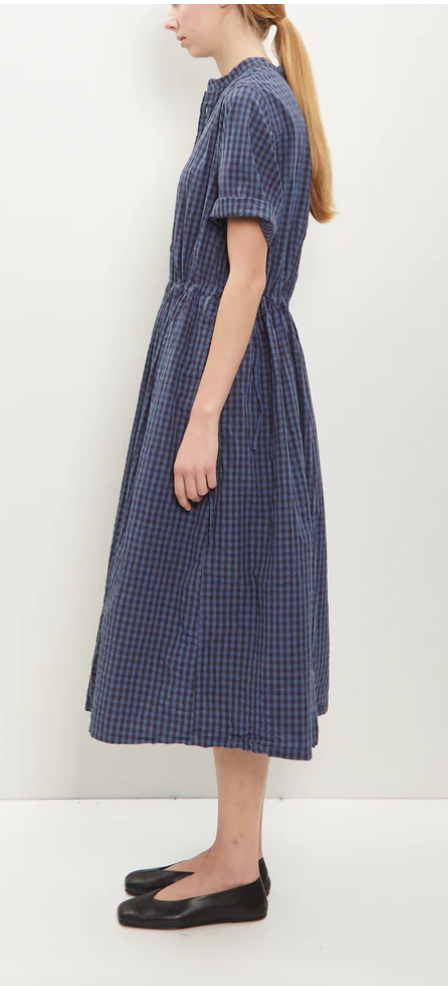 Gingham Check Short Sleeve Dress  Blue 35