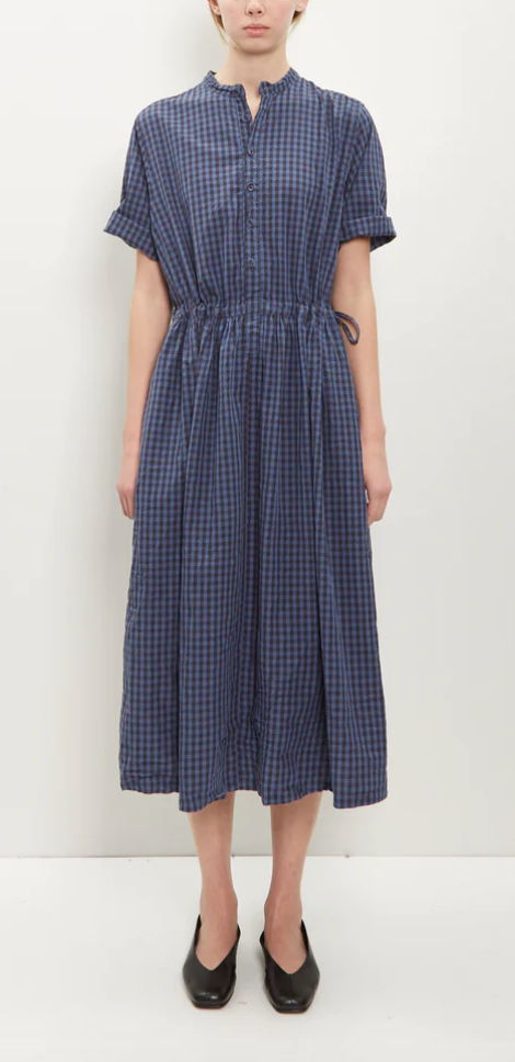 Gingham Check Short Sleeve Dress  Blue 35