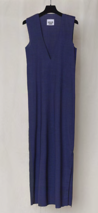 NO.61 LORO PIANA FINE WOOL V-NECK DRESS  54  BLUE