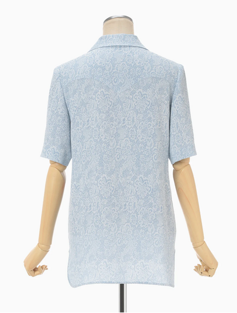 Blue Floral Pattern Jacquard Shirt