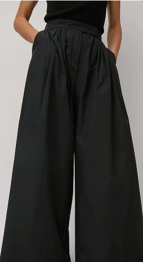 SHIRRING BANDING PANTS  BLACK