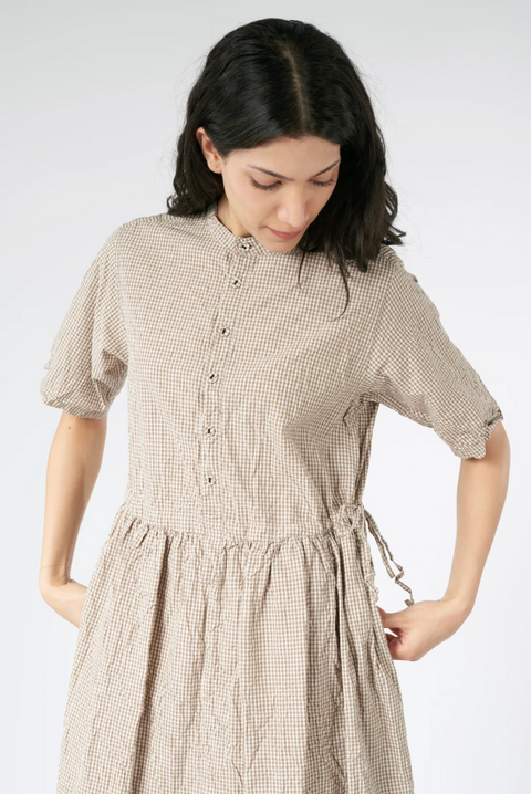 Gingham Check Short Sleeve Dress  Beige 64