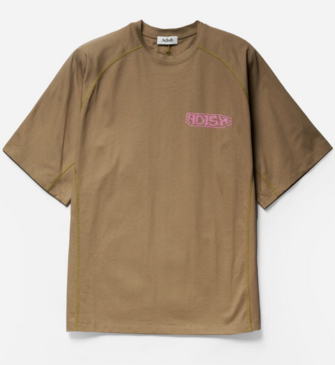 Khaki Tatreez Logo Contrast Stitched Surf Tee