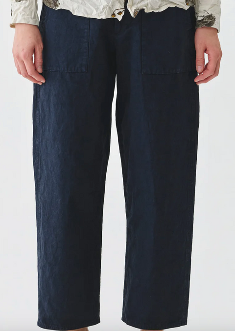 Navy High Thread Count Cotton Linen Baker Pants