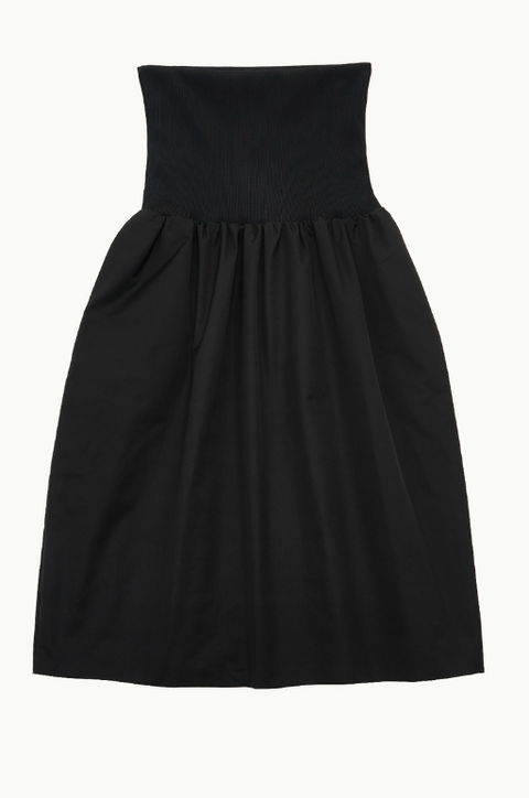 BLACK NYLON SHIRRING FLARE SKIRT