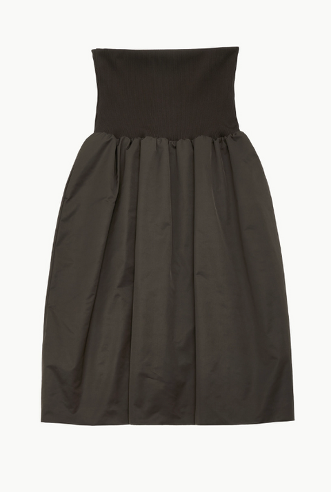 BROWN NYLON SHIRRING FLARE SKIRT