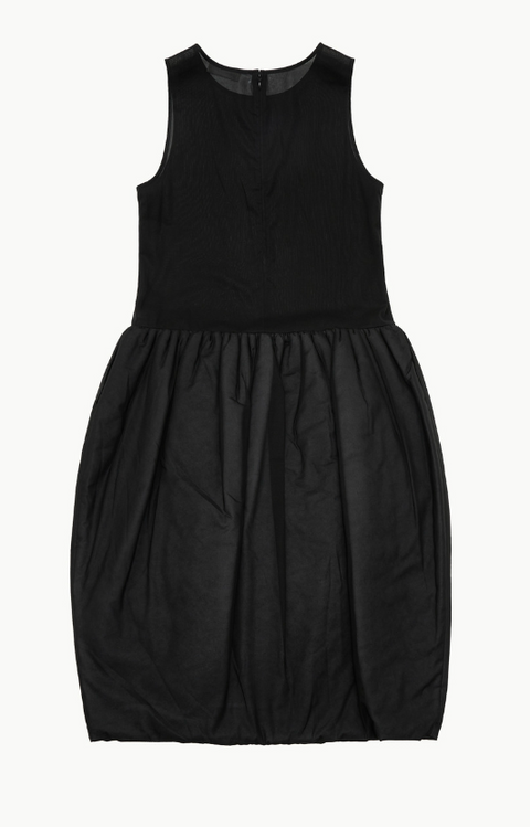 BLACK SHEER PADDED BALLOON DRESS