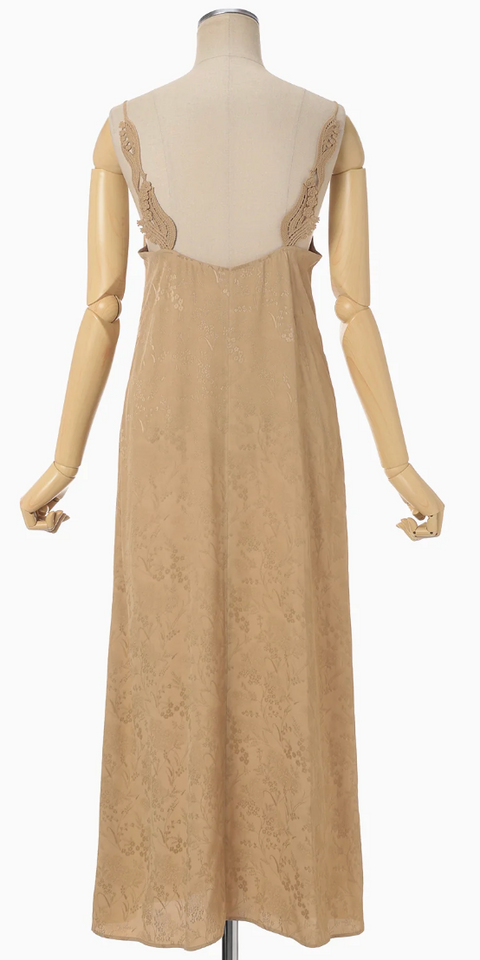 Beige Floral Jacquard Cami Dress