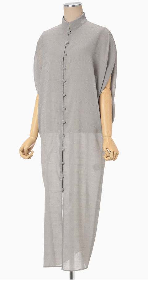 Gray Florals Jacquard Buttoned Tunic