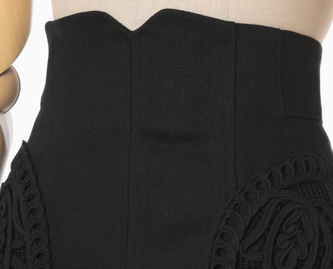 Black Cord Embroidery Detail Denim Skirt