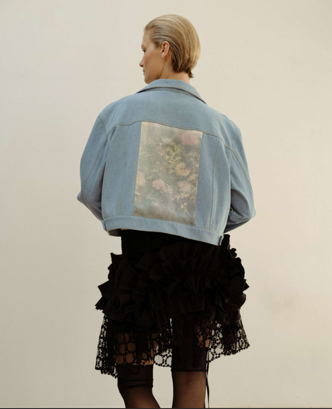 IVANNA WASHED DENIM JACKET WITH FLORAL COLLAGE