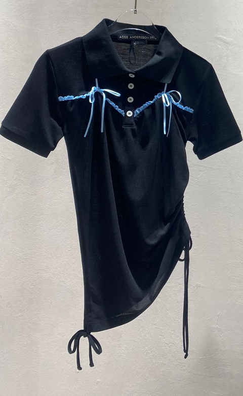 HALTER STRINGS BLACK PIQUE POLO SHIRT