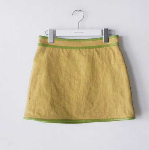 CHAMBRAY A-LINE MINI SKIRT / GREEN-YELLOW/GRN