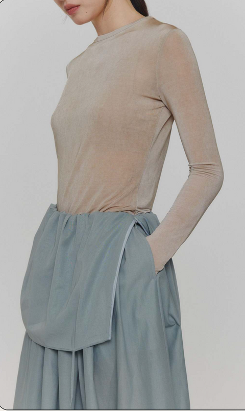 SHEER SHIRRING LONG DRESS  MINT