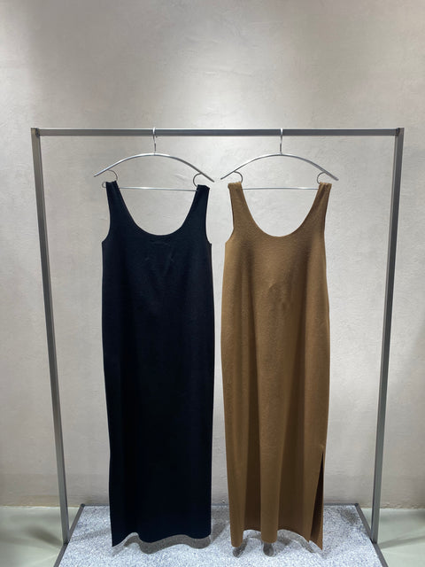 NO.100 LORO PIANA WOOL SLIP DRESS in CAMEL